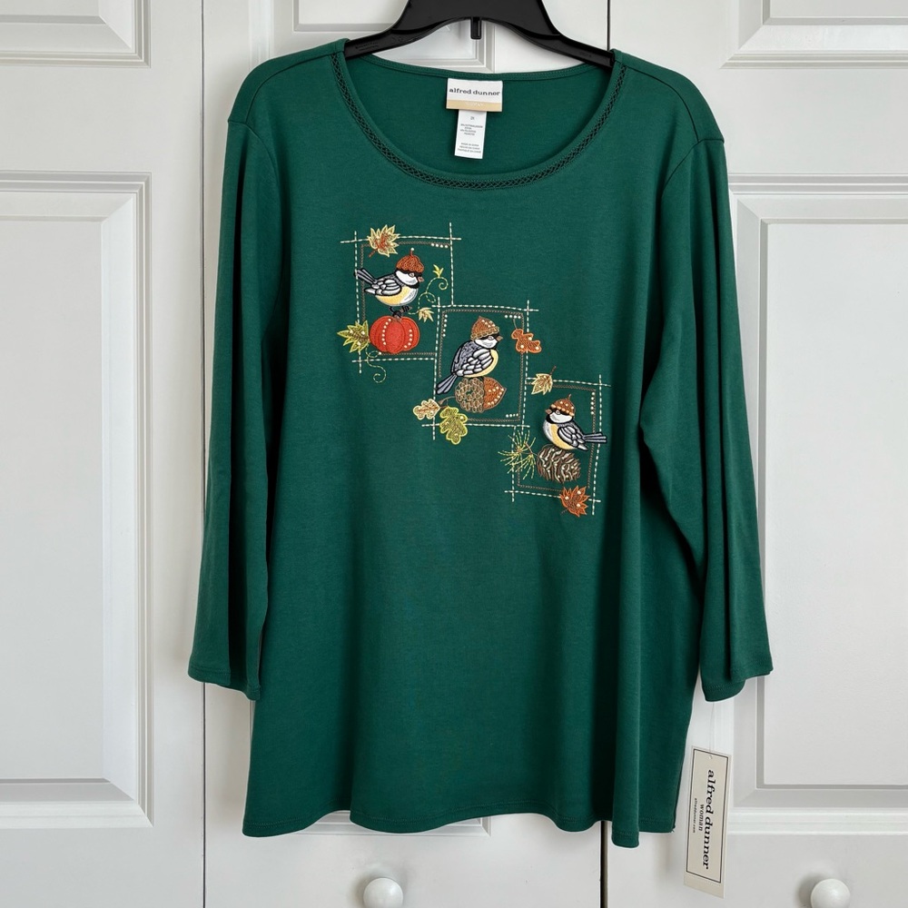 Alfred Dunner Green Festive Blouse with Holiday Ornaments
